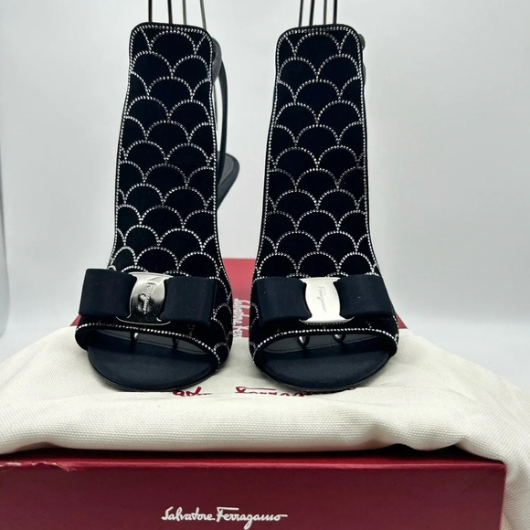 Salvatore Ferragamo Lascari Satin & Suede Rhinestone Sandal Women 6.5 - Picture 2 of 16